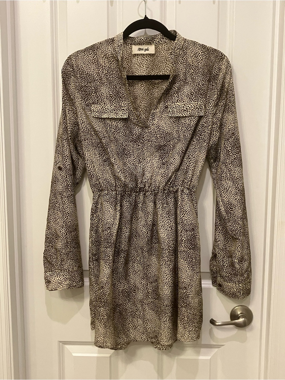 Hippie Love Beige and Black Long Sleeve Animal Print Tunic Dress